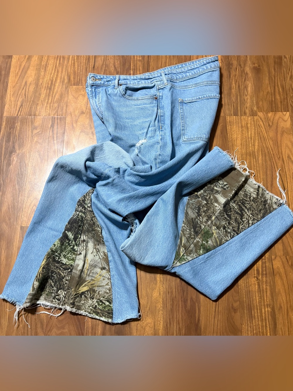 Custom Camo flare added to Old Navy Extra High Rise Wide Leg Denim Jeans size 14